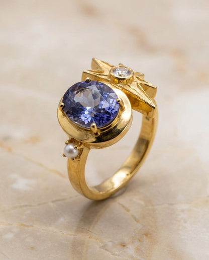 Galaxy 14K Solid Gold Mystic Tourmaline Statement Ring