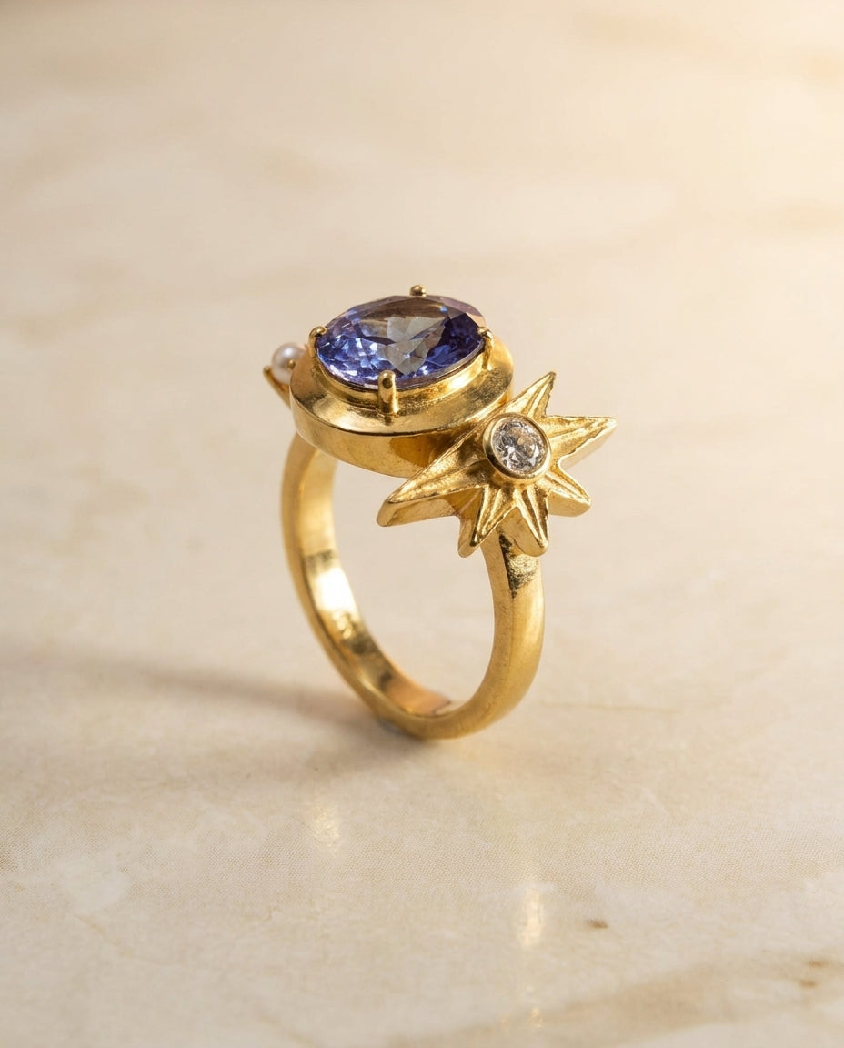 Galaxy 14K Solid Gold Mystic Tourmaline Statement Ring