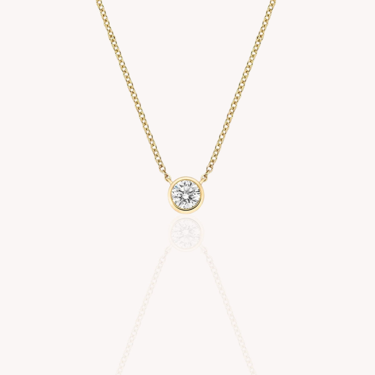 Bezel Set Round Diamond Necklace 0.5 Carats - 14k Solid Gold